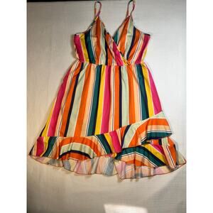 Women's Colorful Striped Ruffle Hem Cami Dress